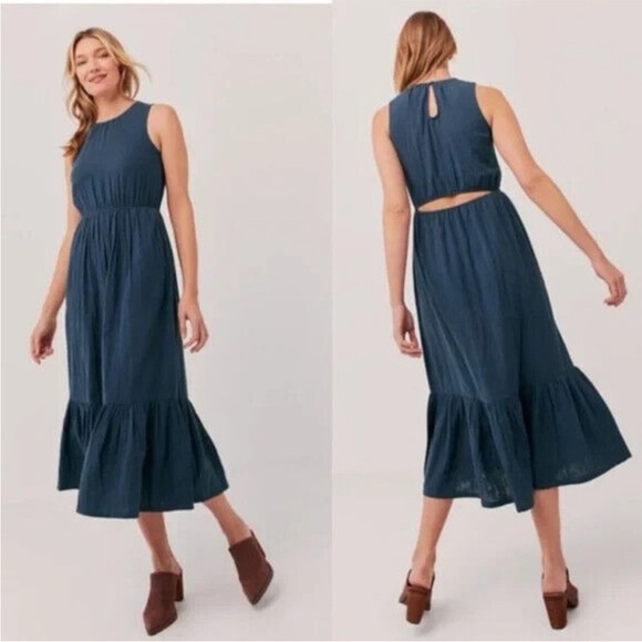 Pact Women's Cotton Coastal Double Gauze Cutout Midi Dress - Picture 1 of 15